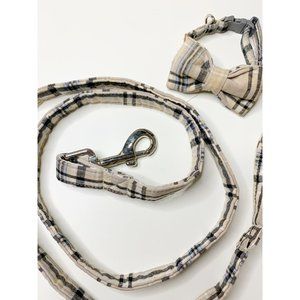 XS Plaid Bowtie Puppy Collar and Leash Set